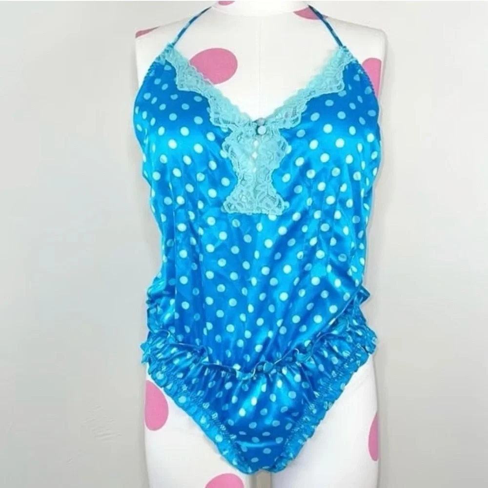 VINTAGE RARE Victoria's Secret Sexy Little Things Satin polka dot romper teddy - Picture 1 of 7